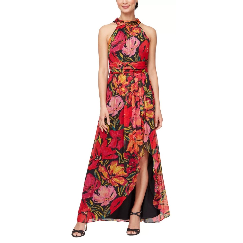 NWT‎ SLNY Halter Floral Maxi Dress Front Slit Garden Sundress Gown Size 10